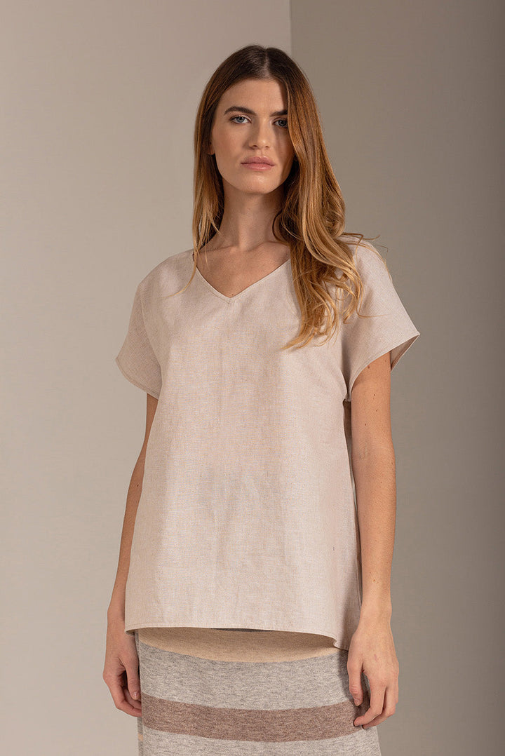 Polo Unami De Lino & Algodón Color Beige