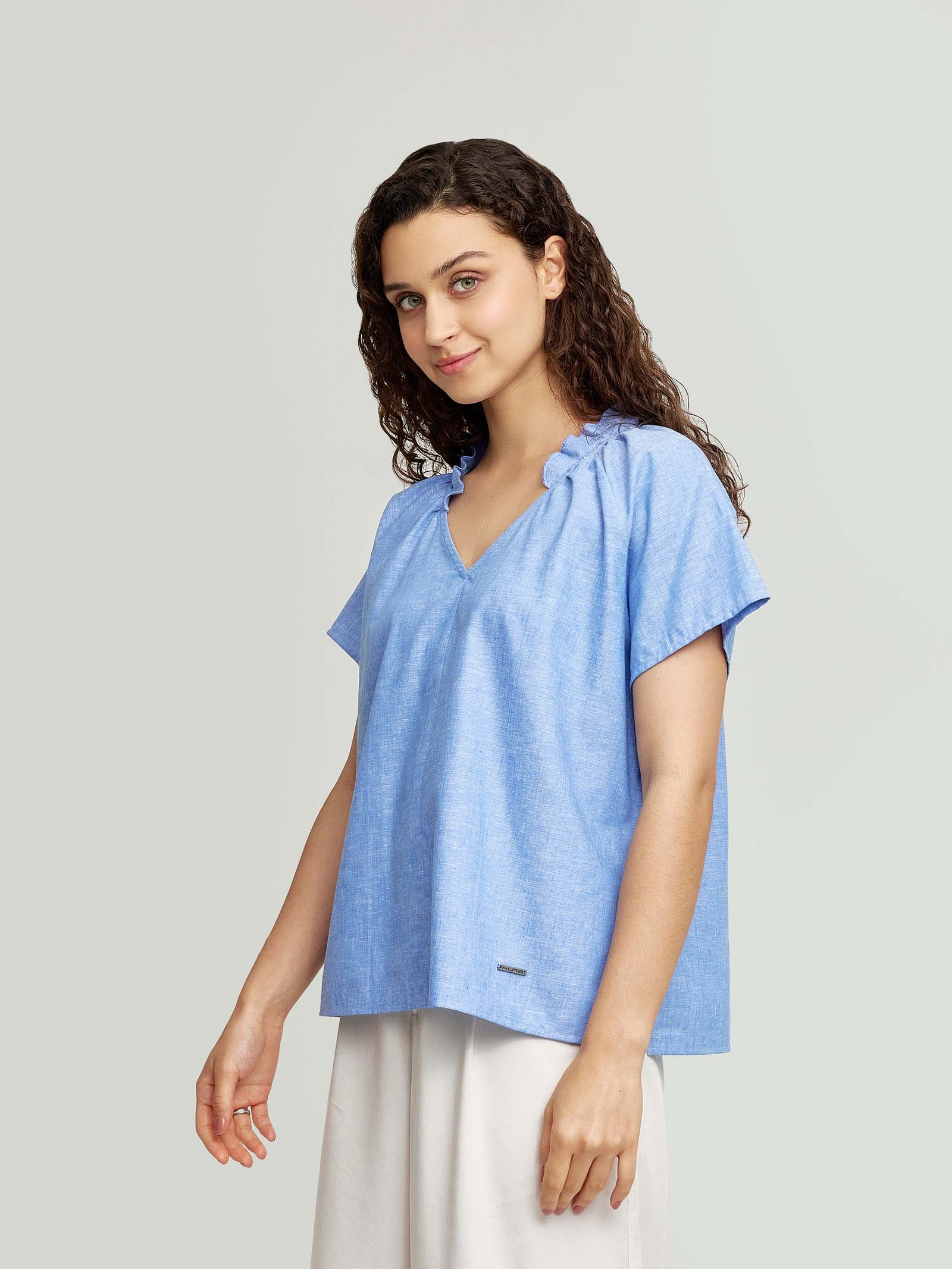 Blusa Wonka Lino Color Azul Claro