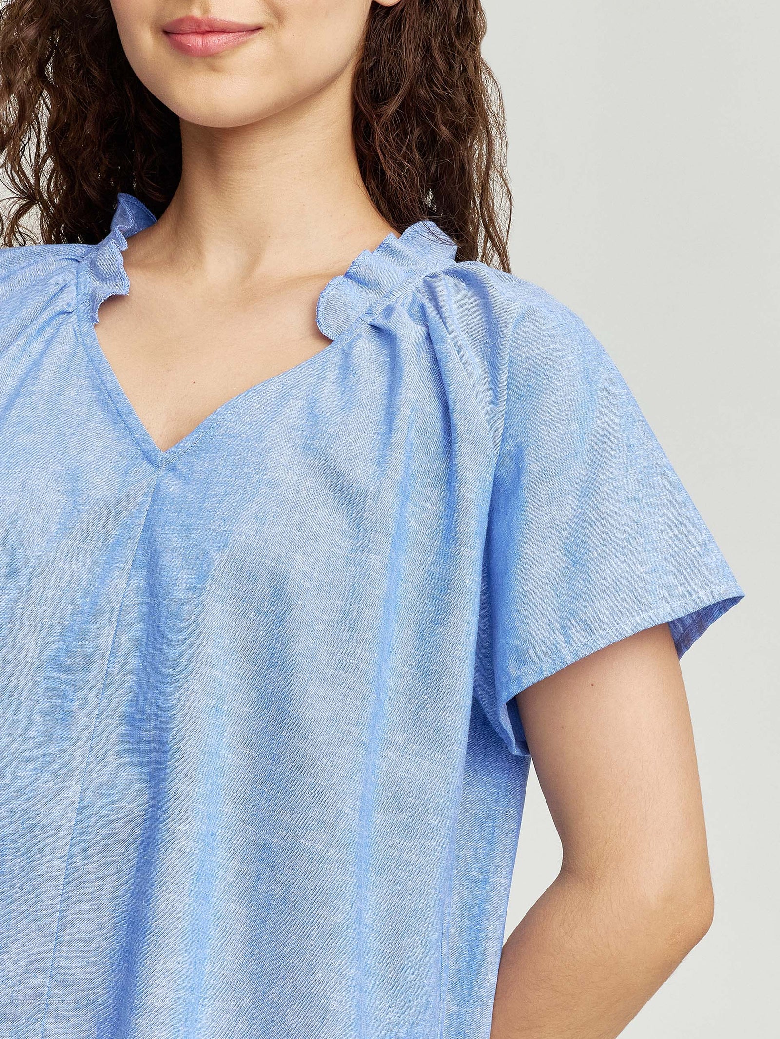 Blusa Wonka Lino Color Azul Claro