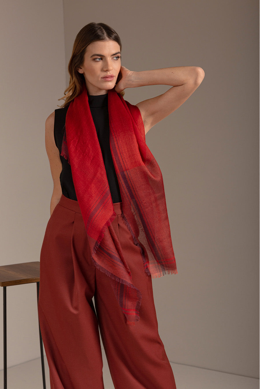 Brigitte -Royal Alpaca & Silk Shawl Royal Alpaca & Silk Color Red